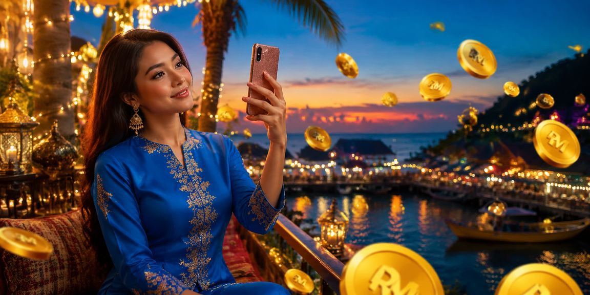 Pengguna wanita Malaysia menggunakan platform kasino mudah alih iscr2u dengan baju kurung